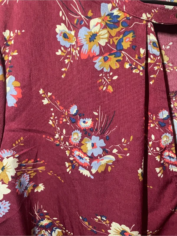 Altar'd State Floral Tunic Blouse Burgandy Boho Long Sleeve Size Large - Image 5