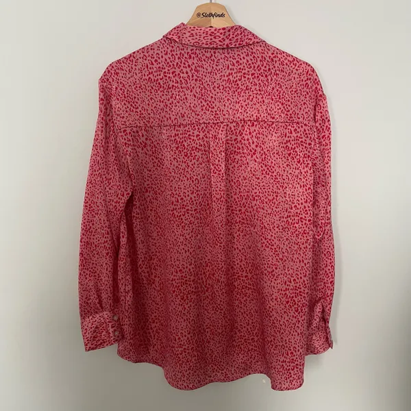 Zara Leopard Print Button-Up Blouse- Pink and Red- Button Cuffs- Size Small - Image 8