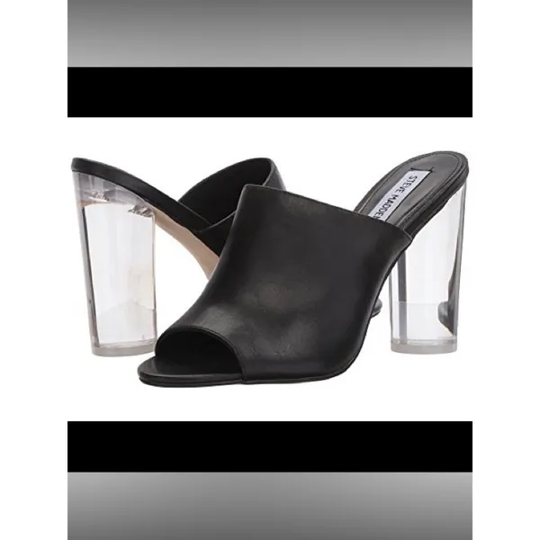 Steve Madden Leather Lucite Clear Heel Mules Size 8.5 - Image 2