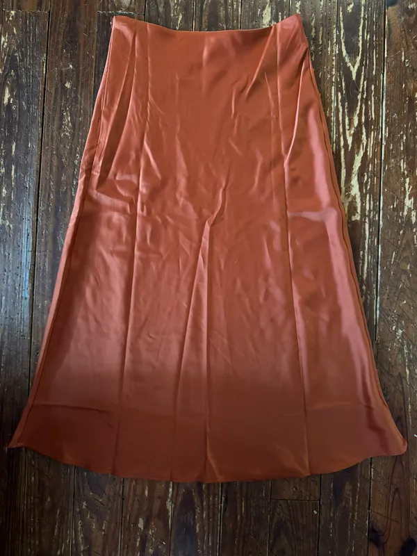 Satin Midi Skirt Brown Size XS - Image 3