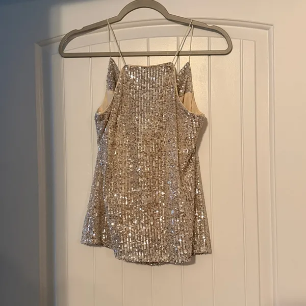 She + Sky Glittering Sequin Beige Camisole - Image 3