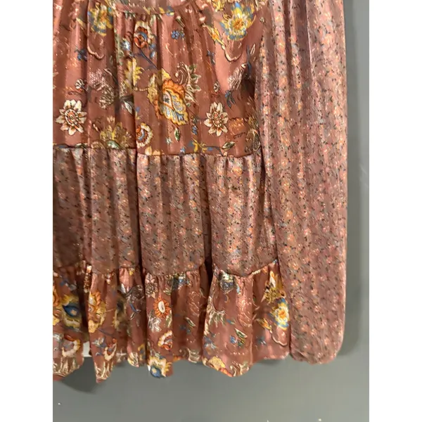 Farmers Market by Monoreno Floral Paisley Tiered Babydoll Blouse‎ Rust Small - Image 3