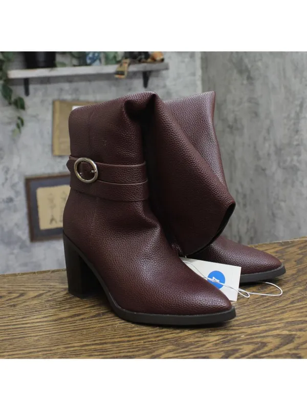 A New Day Rhonda Under-Knee Block Heel Boots 94637582 Burgundy Red 7M - Image 2