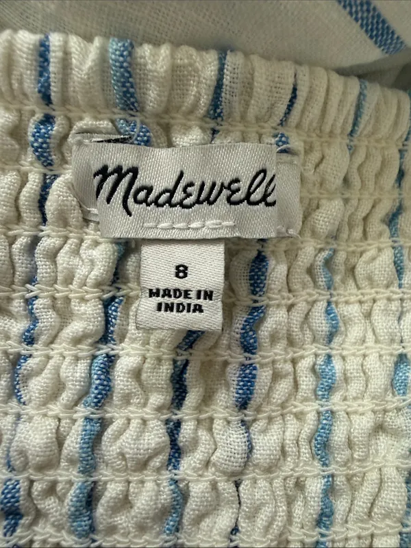 Madewell Cami Pale Parchment Stripe Linen Boho Preppy Nantucket Midi Dress - Image 3