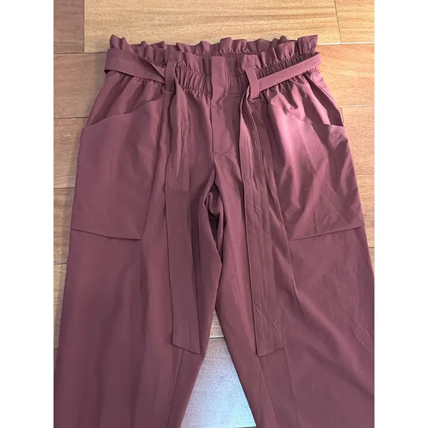 Athleta Paperbag Waist Pants‎ Womens Brown Tapered Belted Cargo Size 4 - Image 9