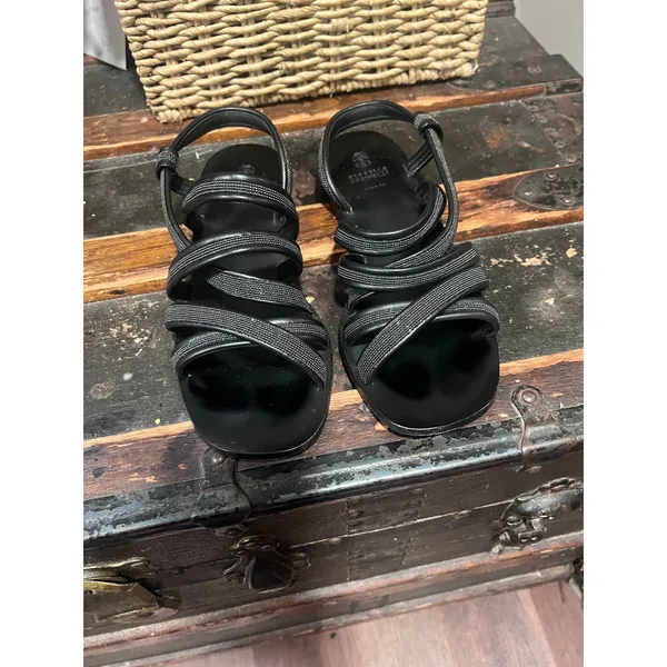 Brunello Cucinelli - Embellished Black Leather sandals Quiet Luxury Old Money - Image 2