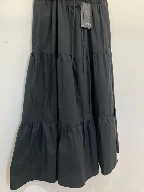 NWT RAILS Leni Dress S Black Cotton Poplin Tiered Midi Open Back Tie Back LBD - Image 12