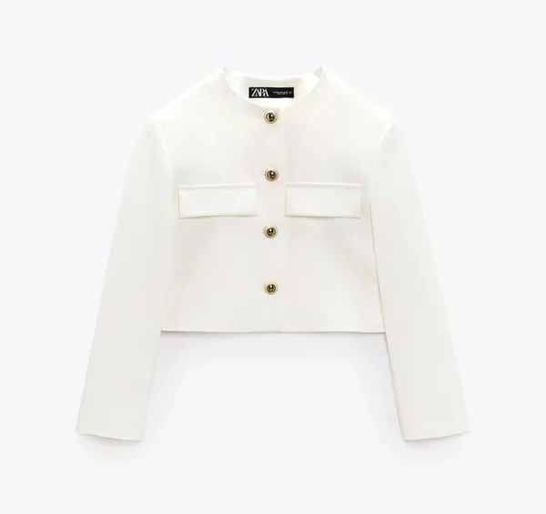 Zara blazer jacket textured double breasted white golden buttons office casual - Image 8