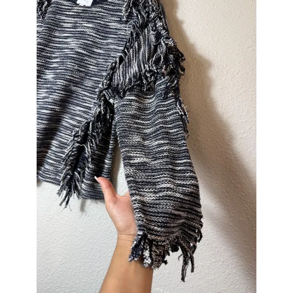 MISA Los Angeles‎ Fringe Sweater Black White Textured Knit Size S - Image 4