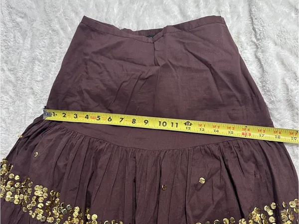 Wet Seal Brown Sequin Tiered Midi Skirt Boho Festival Y2K Size Small - Image 7