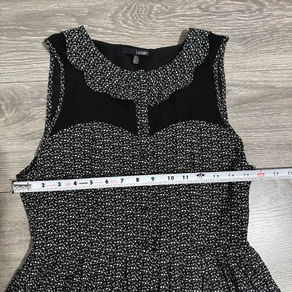 Ladakh Black White Geometric Print Fit Flare Zip Dress Women Size 4‎ Cutout - Image 12
