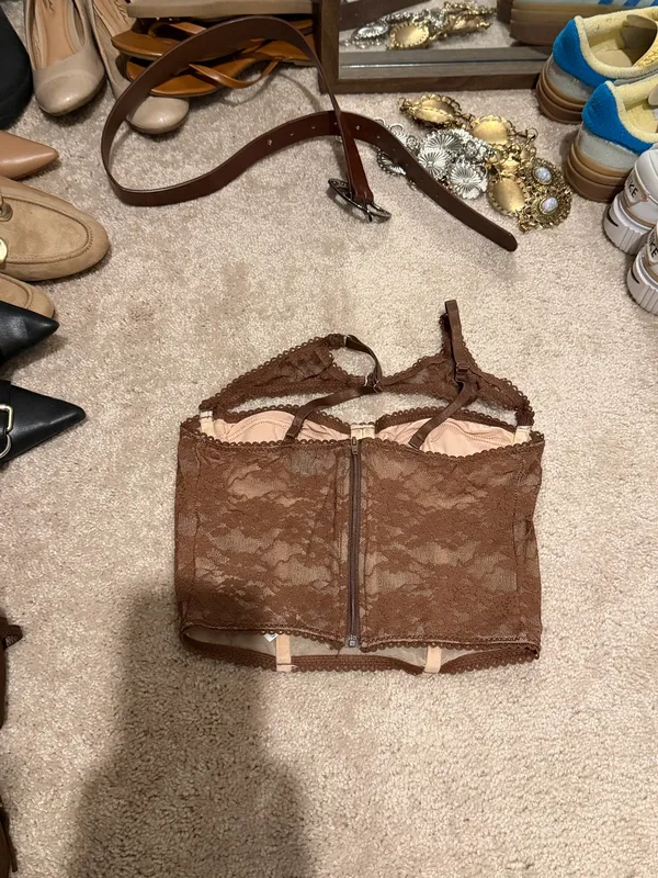 SheIn Brown Lace Corset Top - Image 2