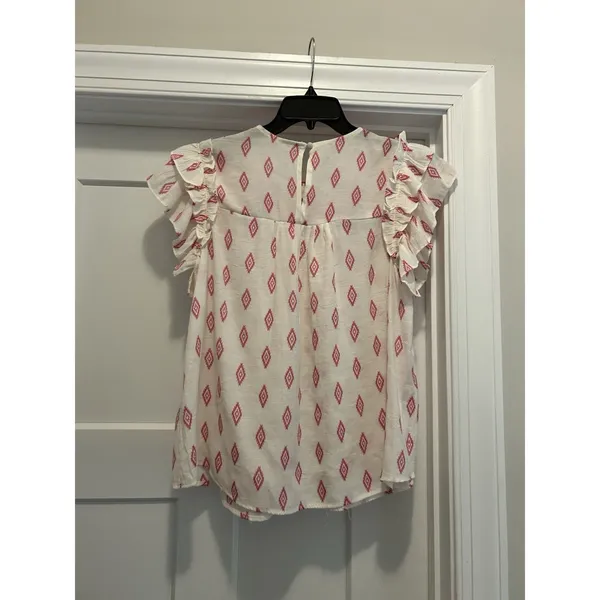 Blu Pepper Women Floral Flutter Sleeve Blouse Embroidered Shirt Top Size Large - Image 5