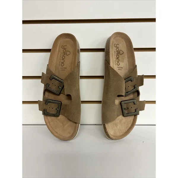 Yokono Women's Brown Leather Suede Wedge Sandals Size 9 Shoes Buckled Strap - Image 4
