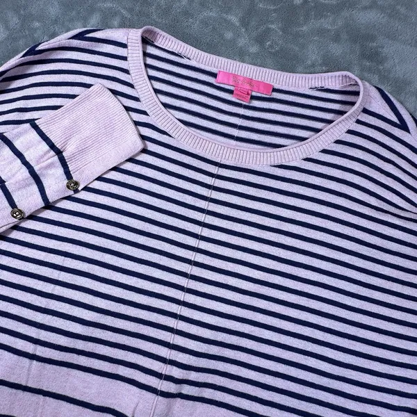 Lilly Pulitzer Melenie Cool-Max Sweater L Heathered Pink Tropics Stripe Nautical - Image 9