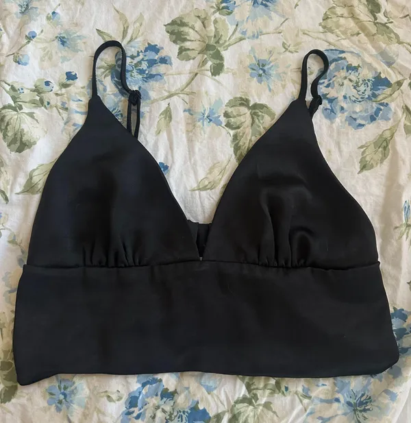Island Gypsy Black Satin Crop Top - Image 2