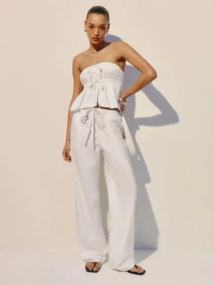 Reformation Rowen Strapless Front‎ Ties Crop Top White Size M - Image 2