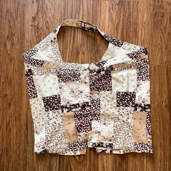 Y2K Halter One Shoulder Bandana Patchwork Top Sz XL White - Image 4