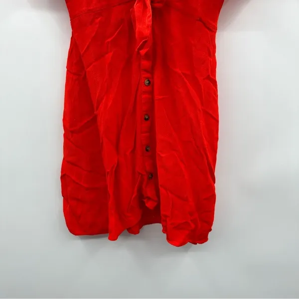 Zara Reddish Orange Short Sleeve Button Down Tie Mini Dress Size‎ XS - Image 4