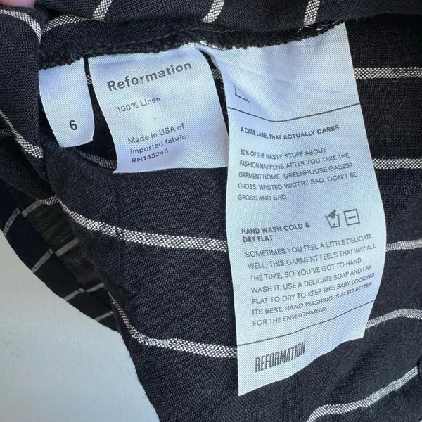 Reformation 100% Linen Black White Stripe Overall Mini Dress Size 6 Small - Image 6