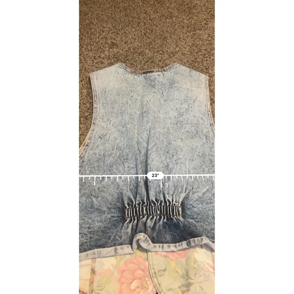 Vintage Zena Floral Denim Vest Acid Wash‎ Made in USA Large 90s Waistcoat - Image 5