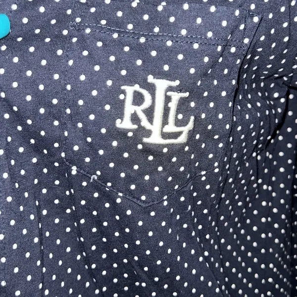 Lauren Ralph Lauren Navy Blue & White‎ Polka Dot Cotton Night Shirt Small Logo - Image 6
