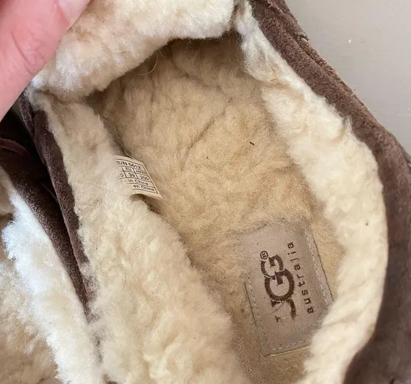 UGG Suede Shearling Moccasin Slippers Dark Brown size 8 - Image 14