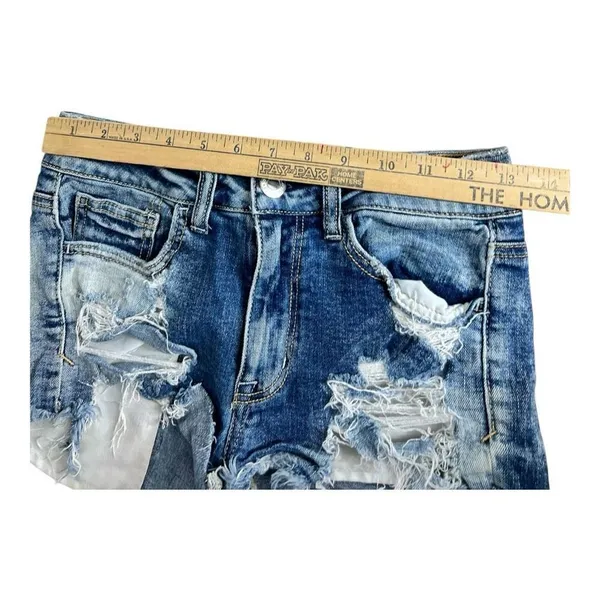American Eagle Blue Shortie Stretch X Distressed Denim Shorts Size 2 Cotton - Image 10