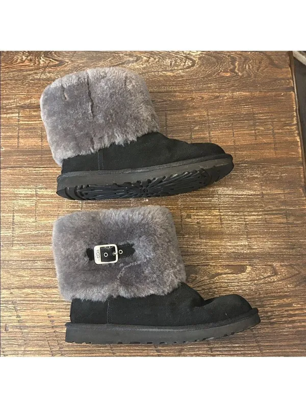 UGG Australia Classic Buckle‎ Shearling Boots Black Gray Size 7 - Image 2