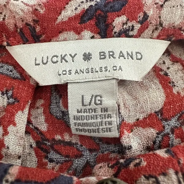 Lucky Brand Burgundy and Cream Patterned Blouse - Image 5