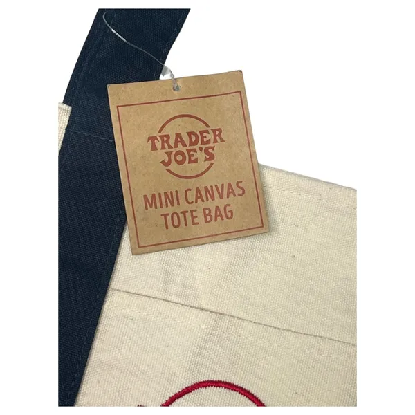 Trader Joes Mini Canvas Tote Bag Cream Blue Logo Embroidered Reusable Grocery - Image 7