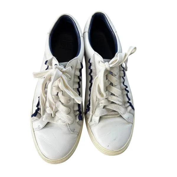 Tory Burch Sport‎ Ruffle Howell Court Sneakers 9 White Navy Leather Athletic - Image 4