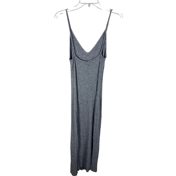 Brandy Melville Midi Dress Womens One Size Grey Excellent Ribbed‎ Knit V-Neck - Image 2