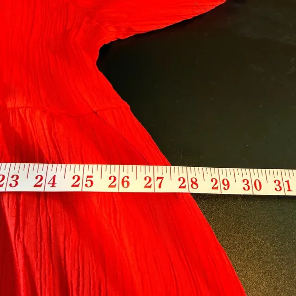 Womens Red Ruffle Shoulder‎ Dress Textured Puff Sleeve XL - Image 6