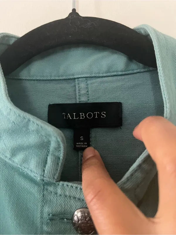 Talbots Peplum Utility Button Up Jacket Small Teal 100% Cotton Military Style - Image 2