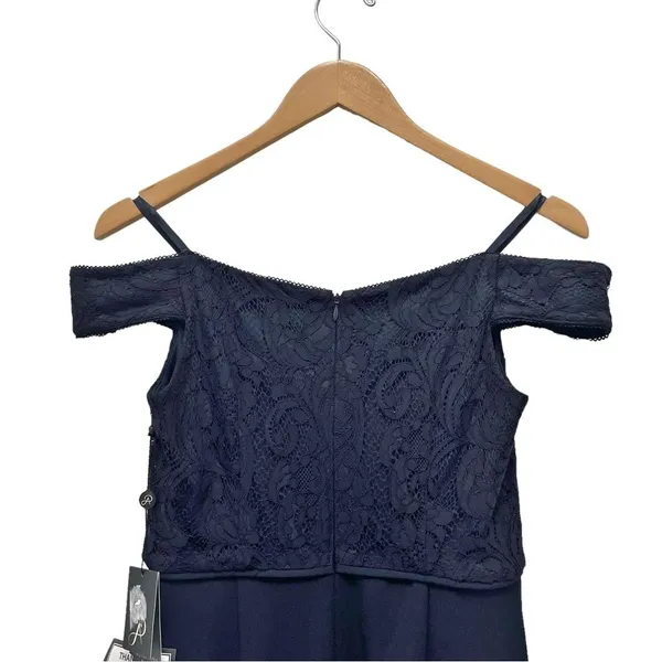 NWT Adrianna Papell Size 2 Navy Lace Off Shoulder Mermaid Formal Gown Dress - Image 10