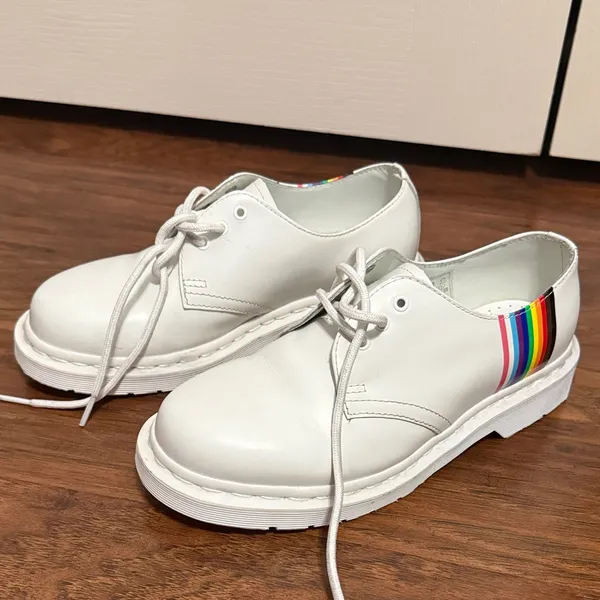 💙💖 Dr. Martens 1461 for‎ Pride White Smooth Boots Rainbow Stripe Derby Oxford - Image 2