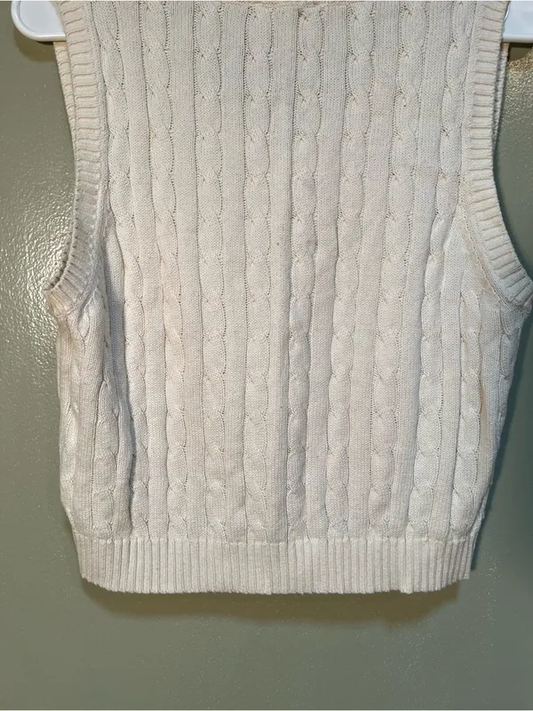 Avenu Women's Size Medium Sleeveless Sweater Vest Cream White V-Neck Cotton - Image 6