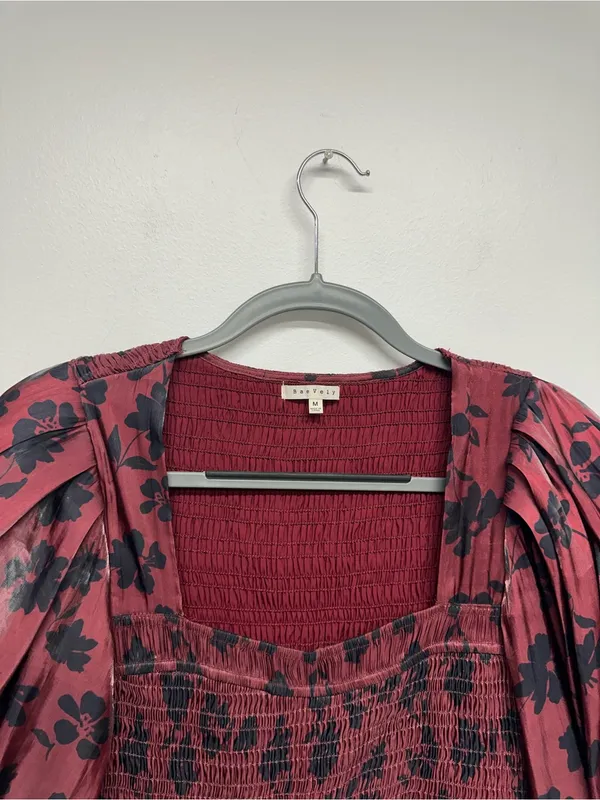 Heart of Mine Burgundy Floral Midi Dress with Puff Sleeves - Image 10