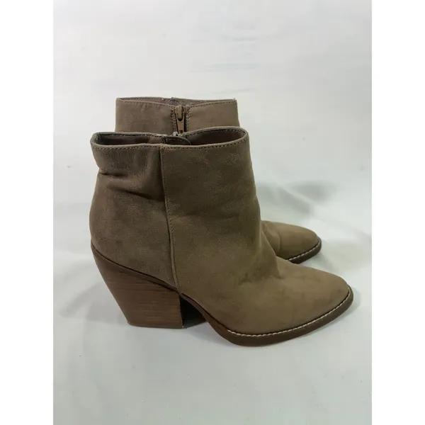 MADDEN Girl Women Suede Block Heel Ankle Boots Side Zip Pointed Toe Tan Sz 8.5‎ - Image 3