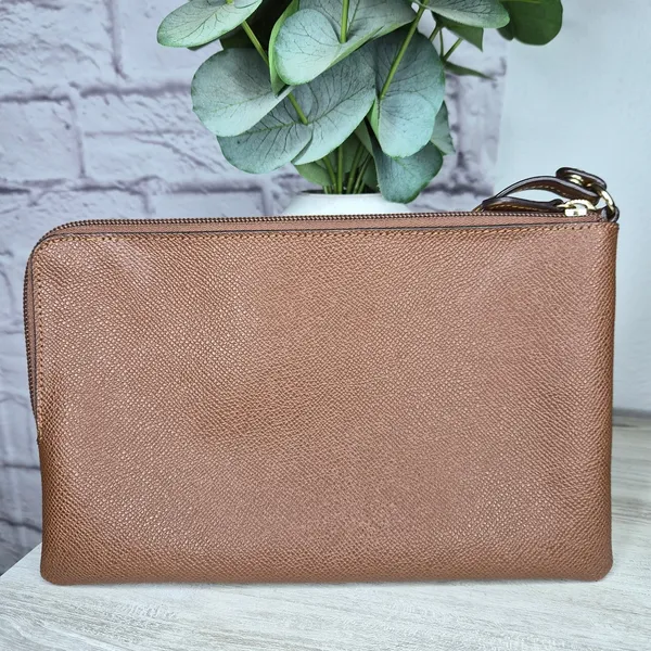 COACH F34263 Large Storypatch Creed Wristlet Pouch Saddle Tan Brown Zip Clutch - Image 2