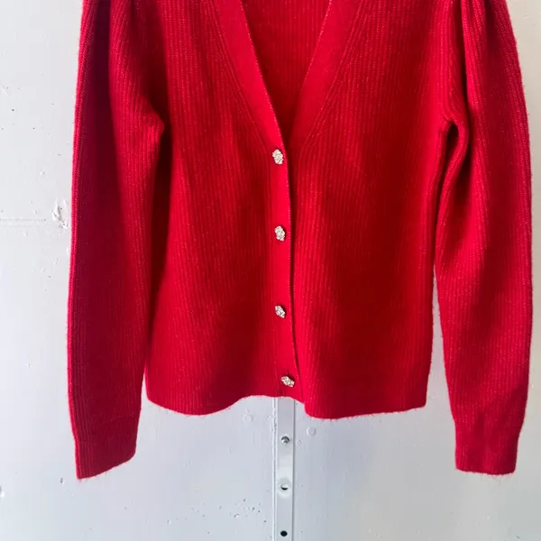 NWOT LOFT Rhinestone Buttons Relaxed‎ Fit Knit Cardigan Sweater Red Small - Image 4