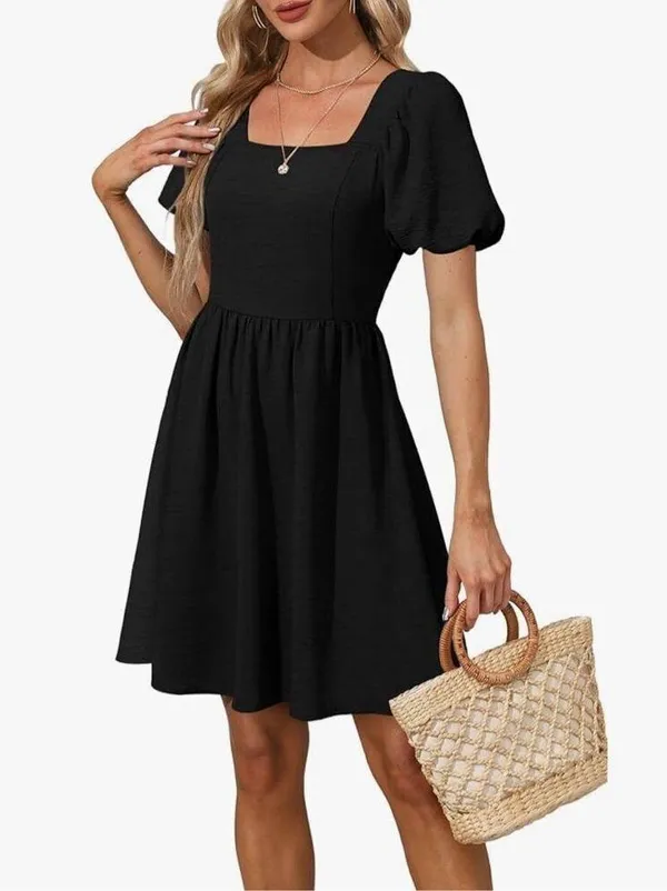 NEW Puff Sleeve Square Neck Tie in Back Dress with Zipper 2X - Image 5