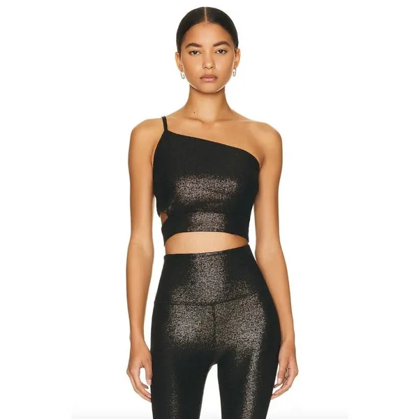 Beyond Yoga SoftShine Wanderlust Cropped Tank Stardust Foil Black Bronze Womens - Image 12