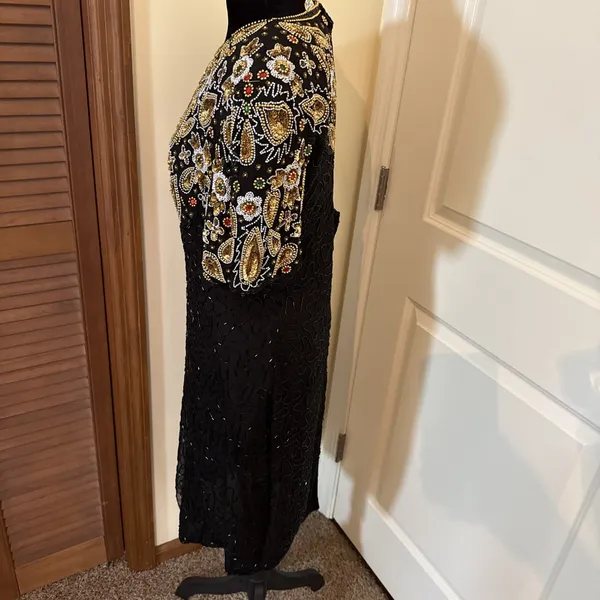 Vintage Stenay Silk Beaded Sequin Dress 10 8 6 80s Gatsby Floral Party Cocktail - Image 5