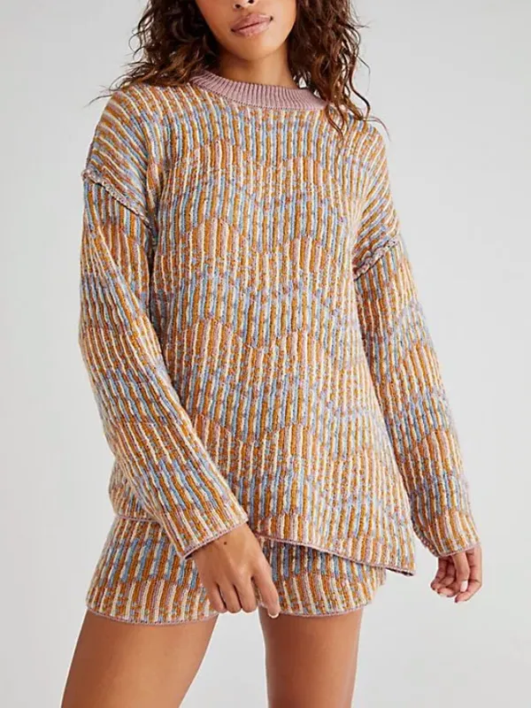 Free People Beach Malibu Pattern Textured Oversized Crew Neck Sweater Boho - Image 12