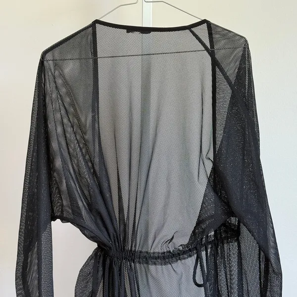 Mesh Beachy Relaxed Moody Goth Sheer Coverup Dress OS Black - Image 9