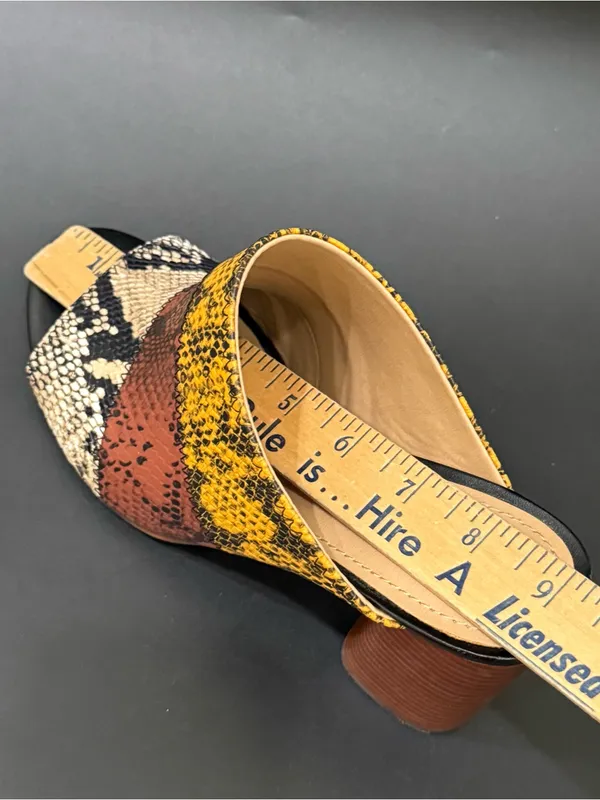 GIBSON LATIMER Mya Patchwork Snakeskin Leather Block Heel Mules Size 7.5 - Image 13