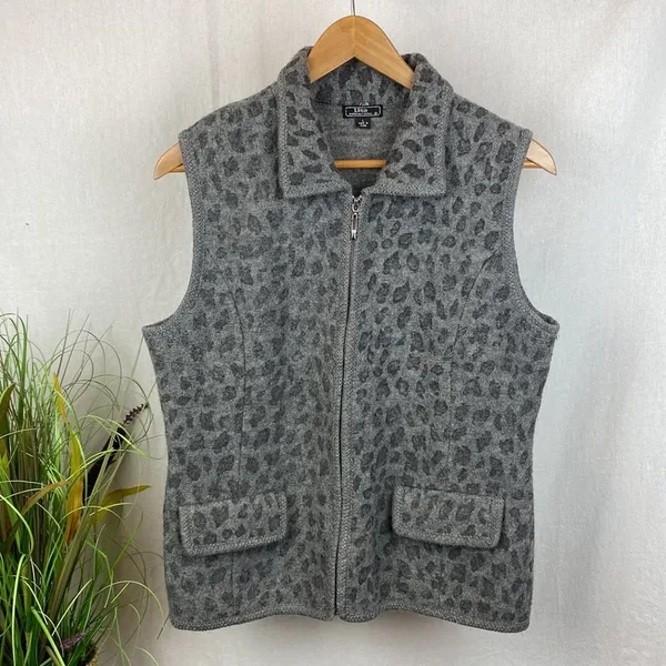 Lisa International Gray Sleeveless Animal Print Zip Up Wool Vest L - Image 2