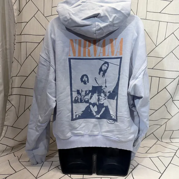 American Eagle Nirvana Hoodie XS Blue‎ Graphic Band Sweatshirt Lived-In - Image 2